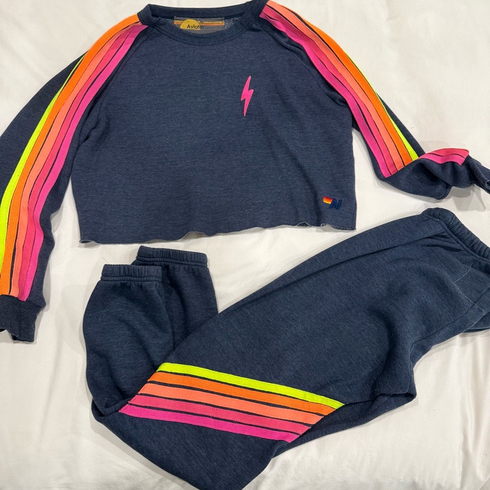 Aviator Nation Neon Striped Sweatshirt and pant set! Retails for $350!